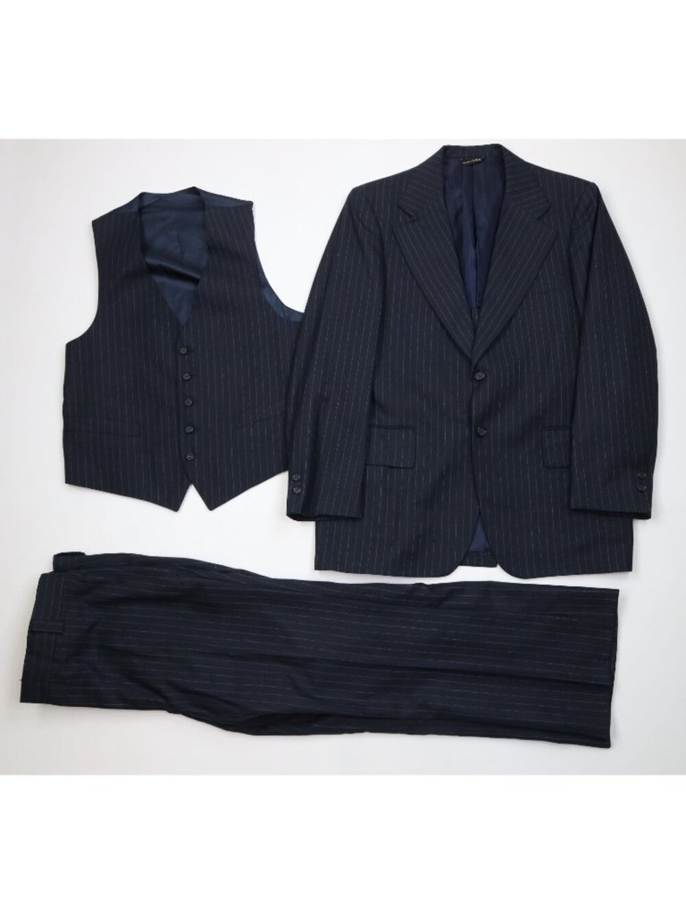 Vtg 70s Streetwear Mens 42R 3 Piece Wool Suit Striped Flared Wide Leg 34x28 USA